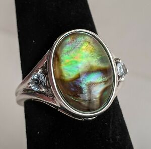 Gemstone Rings Abalone Shell Ring Mens Abalone Shell Ring 10x30 mm Long Oval Abalone Shell Ring 925 Solid Sterling Silver Ring