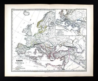 1880 Spruner Map Europe Justinian Byzantine Empire Constantinople Ravenna Rome - Image 1 of 4
