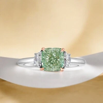 Platinum Diamond Ring Fancy Vivid Cushion Wedding IGI Lab Grown 2.53 Carat 950 - Image 1 of 4