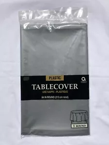 Amscan 84" Round Tablecloth, Plastic Table Cover, Gray - Picture 1 of 2
