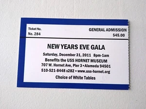 USS Hornet Museum | 2011 Silvester Gala Ticket Stub | San Francisco Schiff - Bild 1 von 2