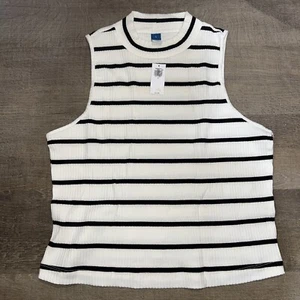 Old Navy Women's Size L White  Black Sleeveless Mock-Neck Top NWT - Picture 1 of 4