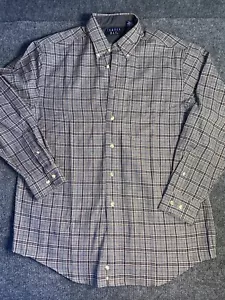 Trader Bay Shirt Mens Medium Brown Plaid Midweight Pocket Collared Button Down - Picture 1 of 8