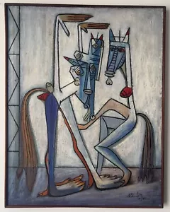 WIFREDO LAM PAINTING OIL CANVAS CUBAN PAINTER SURREALIST CUBAN ART OLD - Picture 1 of 24