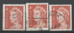 No: 109216 - AUSTRALIA - "ELIZABETH" - LOT 3 OLD 4 C STAMPS -DIFF. PERF. - USED! - Picture 1 of 1