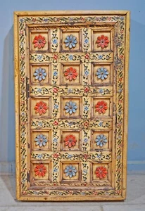 Antique Teak Wood Ceiling Panel Original Old Fine Floral Carved Rustic Painted - Picture 1 of 9