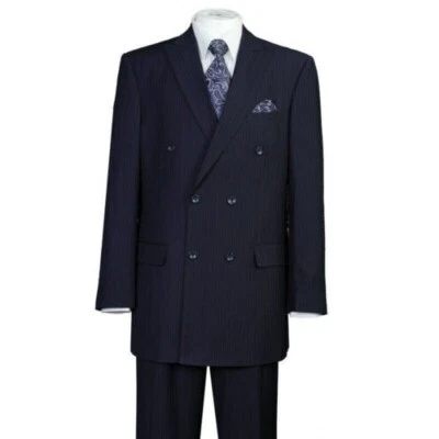 New Men's 2 Pc Double Breasted Stripes Fashion Suit Navy Black Style 5911 - Image 1 of 4