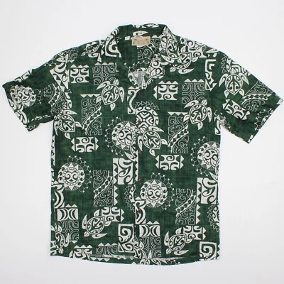 Винтажная модная гавайская рубашка F & K на пуговицах с черепаховым принтом для взрослых мужчин размер L  - Изображение 1 из 4