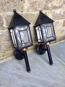 Pair Vintage Large Carriage Lantern,Hand Made Iron Wall Light,Porch Lamp,Guards
