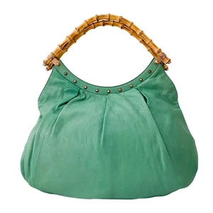 GUCCI Bamboo Top Handle Green Leather Shoulder Bag - Picture 1 of 14