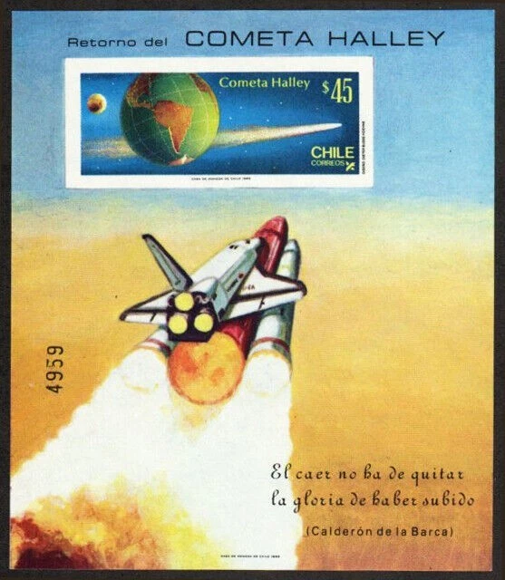 CHILE - 1986 Halley's Comet hoja de recuerdo #702a nota - En muy buen estado casi nuevo Foto 1 de 1