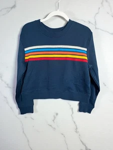 Vanilla Star Sweatshirt Womens L Blue Rainbow Stripe Crop Pullover Crew - Picture 1 of 5