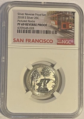 2018-S Silver PF 69 Ultra Cameo Pictured Rocks 25C Washington Trolly Label - Image 1 of 4
