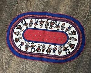 Mantel de mesa de bailarina folclórica escandinava noruega vintage rojo y azul - Imagen 1 de 8