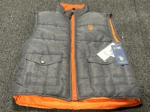 US Polo Assn. Boys Puffer Winter Vest Boy 7 Gray Orange Zipper Front Pockets NWT - Picture 1 of 14