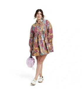 Kika Vargas for Target Colorful Anemone Floral Mini Shirt Dress Flowers Large - Picture 1 of 14