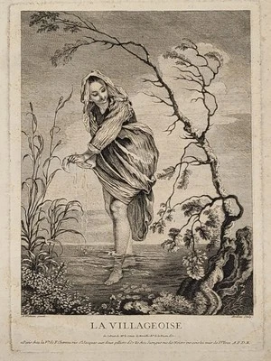 D'après Jean-Antoine WATTEAU (1684-1721) - La villageoise - Gravure sur cuivre - Photo 1/4