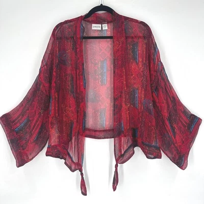 Cárdigan kimono de seda transparente estampado abstracto rojo Chicos para mujer talla 2 grande Foto 1 de 4