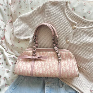 Bolso de Mano Christian Dior Trotter Ribbon Mini Boston PVC Cuero Rosa De Colección Raro - Imagen 1 de 13