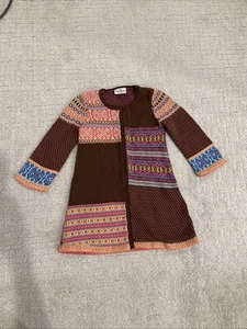 Hanna Andersson Sweater Dress size 100 (4) Brown Fair Isle Patchwork Thick Knit - Picture 1 of 9