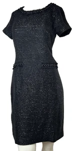 TALBOTS $169 Sparkle Fringe Tweed Beaded Ruffle Trim Lined Dress Size 2 - Picture 1 of 18