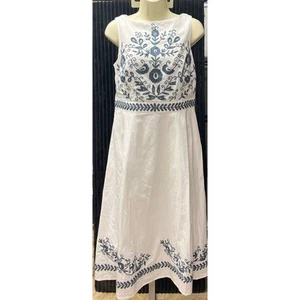Wayward Fancies eShakti Embroidered Poplin Maxi Dress Women's Medium - Picture 1 of 7