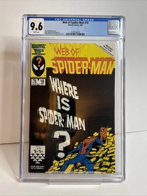 Web Of Spider-Man 18 CGC 9.6 🔑 1er camafeo aplicación Eddie Brock Venom Foto 1 de 2