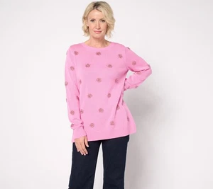 Belle by Kim Gravel Tinsel Dots Bateau Neck Sweater Moonlit Mauve 1X New - Picture 1 of 1