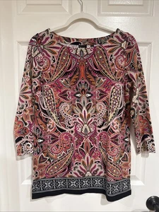 Rafaella Damen Strickoberteil klein 3/4 Arm rosa/orange bunt bedruckt - Bild 1 von 8