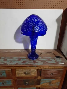 Bohemian Style Cut to Clear Glass Table Lamp with Lighted Base - Cobalt Blue - Picture 1 of 7