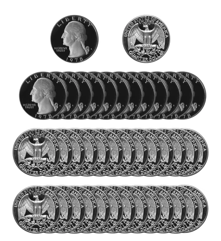 1978 S Washington Quarter 25c Gem Deep Cameo Proof Roll CN-Clad 40 US Coins Cover