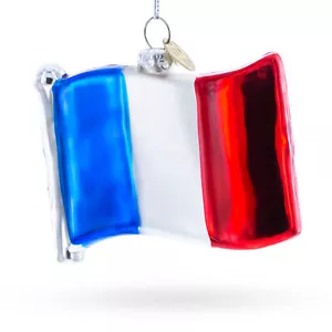 Waving Flag of France Blown Glass Christmas Ornament - Picture 1 of 4