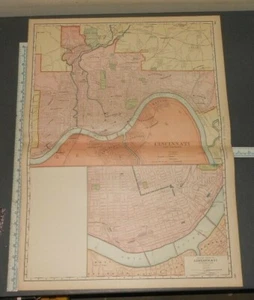 Antica mappa originale Rand McNally 28"x20" Cincinnati - Foto 1 di 1