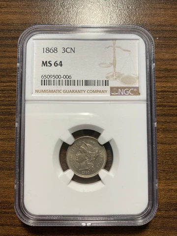 1868-P Three Cent Nickel 3CN NGC MINT STATE 64 MS 64 Cover
