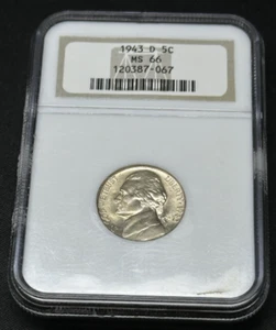 1943-D Jefferson Silver War Nickel NGC MS66 - Picture 1 of 2