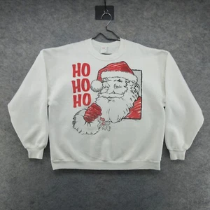 VTG Santa Claus Sweatshirt Mens 2XL White Christmas Mistletoe Big Face USA 90s - Foto 1 di 19