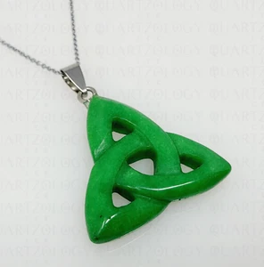 Quartz Crystal Necklace Green Jade Pendant Trinity 925 Sterling Silver Chain - Picture 1 of 5