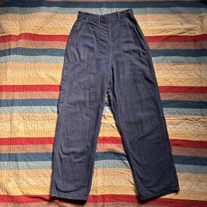 Vintage 1940s 1950s Denim Pants Side Button High Waist Jeans Dungaree Sportswear - Picture 1 of 17