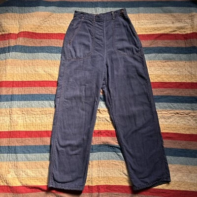 Pantalones de mezclilla vintage de los años 40 y 50 botones laterales cintura alta jeans peto ropa deportiva Foto 1 de 4