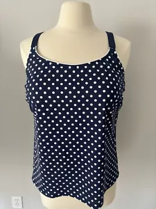 Lands' End 16 Tankini Top Blue White Dots Soft Cup Swim Suit Adjustable Straps - Picture 1 of 10