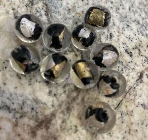 10 BLACK GOLD SILVER FOIL ROUND  12mm Lampwork glass beads -  DIY jewelry