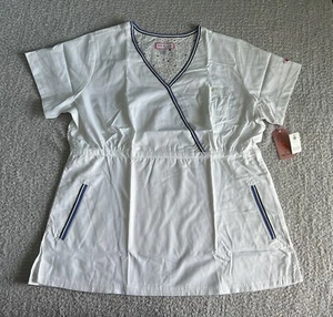 Koi Scrub Top Women’s Sz 2X White Ali Shirt Medical Nursing Short Sleeve - Picture 1 of 13