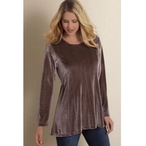 Soft Surroundings Bella Rosa Velvet Tunic Top Brown Swing Long Sleeve Size M - Picture 1 of 9