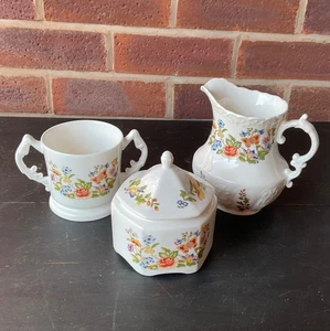 Vintage Aynsley England Bone China Cottage Garden Creamer, Milk jug Sugar Bowls - Picture 1 of 3