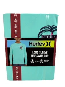 Hurley Boys Sz 8 Long Sleeve Moisture Wicking UPF Swim Top T-Shirt Teal/Aqua New - Picture 1 of 8