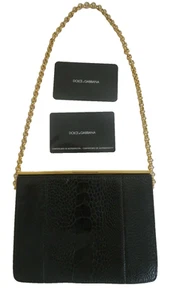 Dolce & Gabbana Authentic Black Croc Leather Gold Small Clutch Chain Bag - Bild 1 von 12