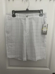 NWT Men’s PGA Tour White Plaid Golf Shorts - Picture 1 of 11