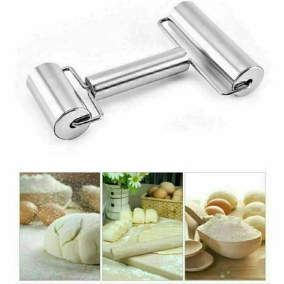 Doppelkopf Edelstahl Teigwalze DHL Pizzarolle Backrolle Backwalze Nudelholz - Bild 1 von 4