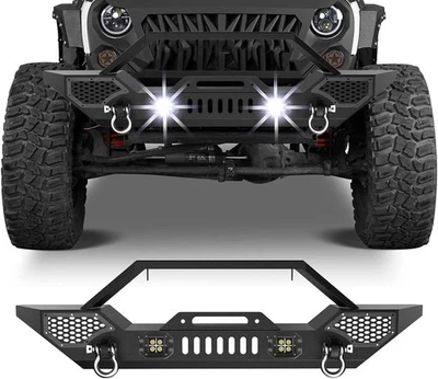 Front Bumper for 2007-2018 Jeep Wrangler JK/JKU, LED Lights & D-Rings,Heavy-Duty - Image 1 of 4