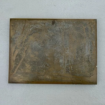 Antique Copper Photoengraving Printing Plate Landscape Deer 16×11¾ 1910s - Image 1 of 4